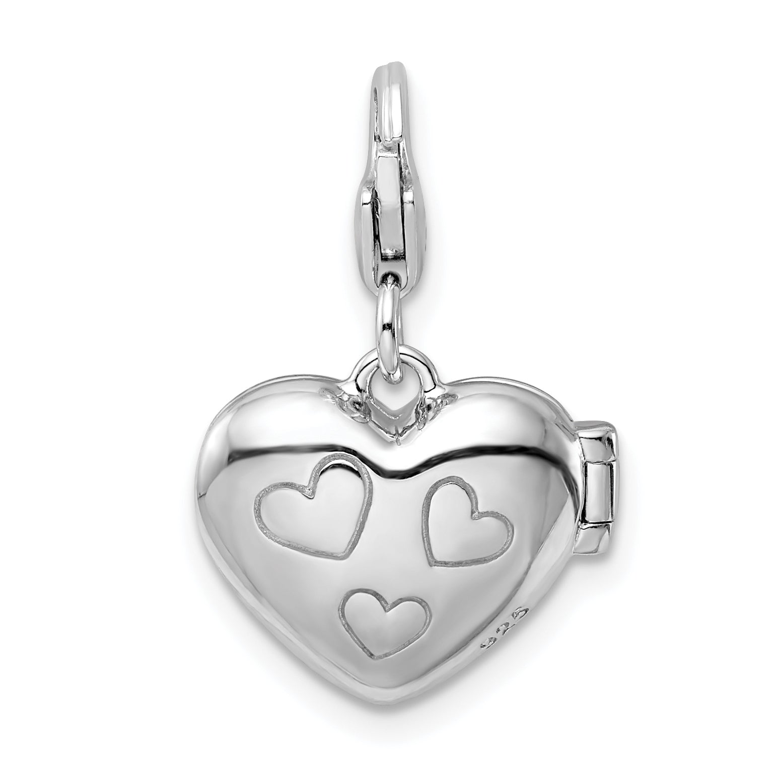 Sterling Silver Amore La Vita Rhodium-Plated Polished 3-D Enameled Cz Love Heart Locket Charm With Fancy Lobster Clasp
