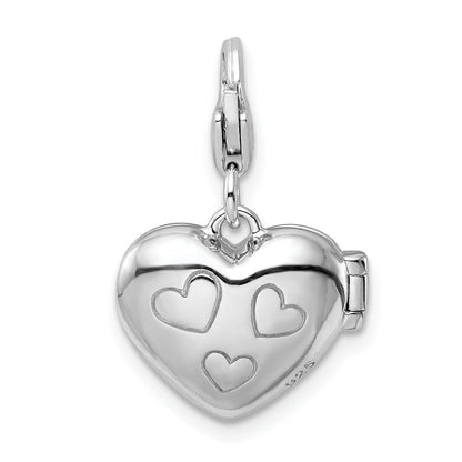 Sterling Silver Amore La Vita Rhodium-Plated Polished 3-D Enameled Cz Love Heart Locket Charm With Fancy Lobster Clasp