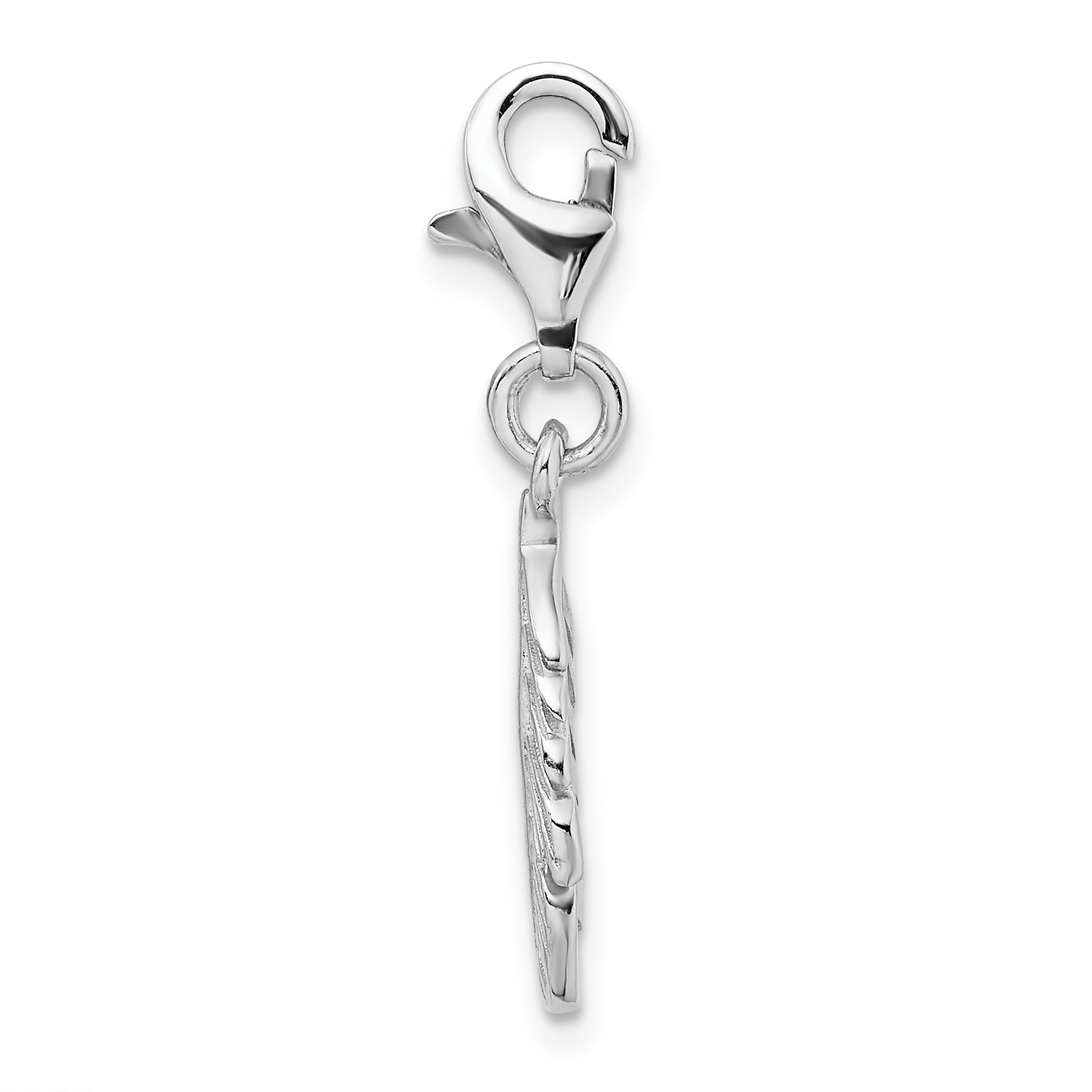 Sterling Silver Amore La Vita Rhodium-Plated Polished 3-D Feather Charm With Fancy Lobster Clasp