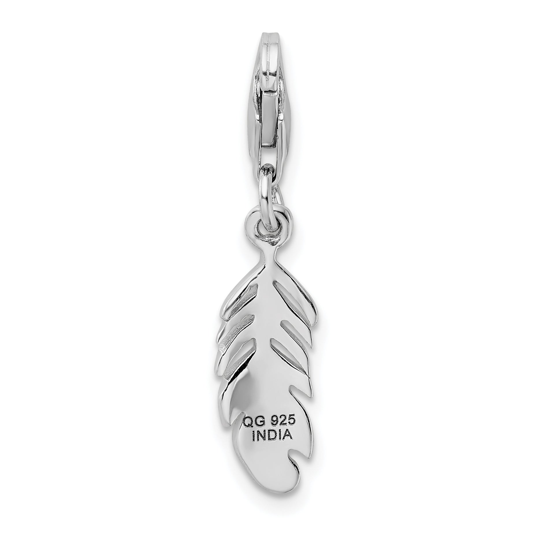 Sterling Silver Amore La Vita Rhodium-Plated Polished 3-D Feather Charm With Fancy Lobster Clasp
