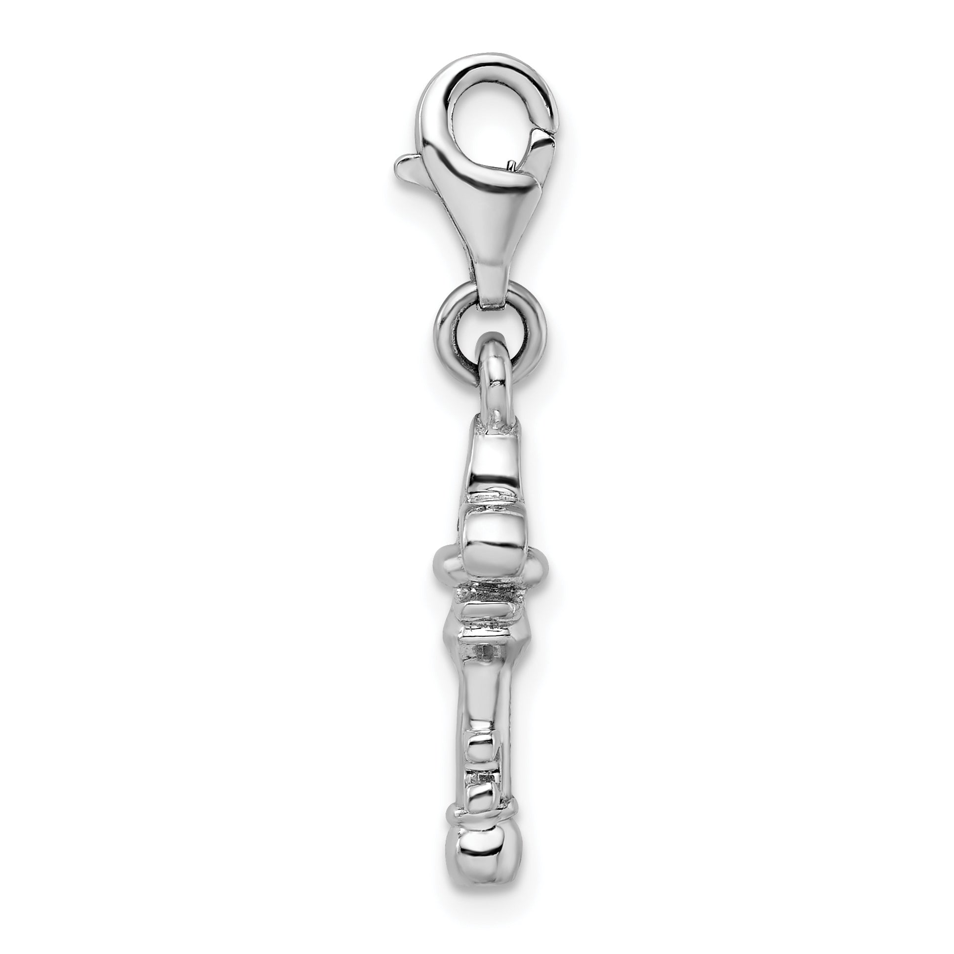 Sterling Silver Amore La Vita Rhodium-Plated Polished 3-D Fleur De Lis Key Charm With Fancy Lobster Clasp