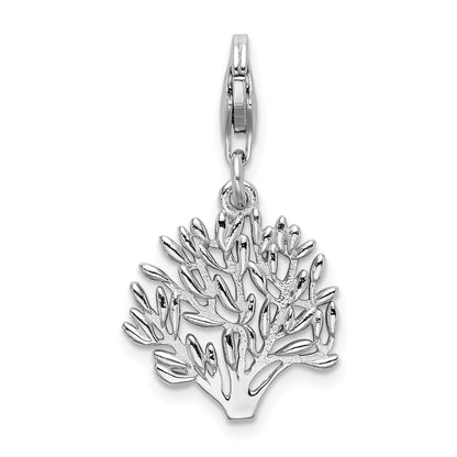 Sterling Silver Amore La Vita Rhodium-Plated Polished 3-D Tree Charm With Fancy Lobster Clasp