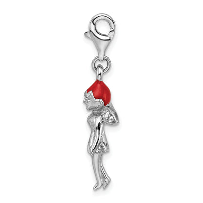 Sterling Silver Amore La Vita Rhodium-Plated Polished 3-D Enameled With Cz Fairy Charm Fancy Lobster Clasp