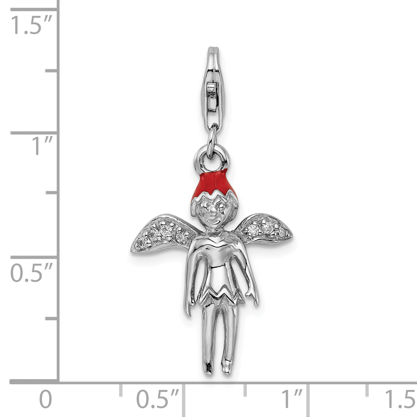 Sterling Silver Amore La Vita Rhodium-Plated Polished 3-D Enameled With Cz Fairy Charm Fancy Lobster Clasp
