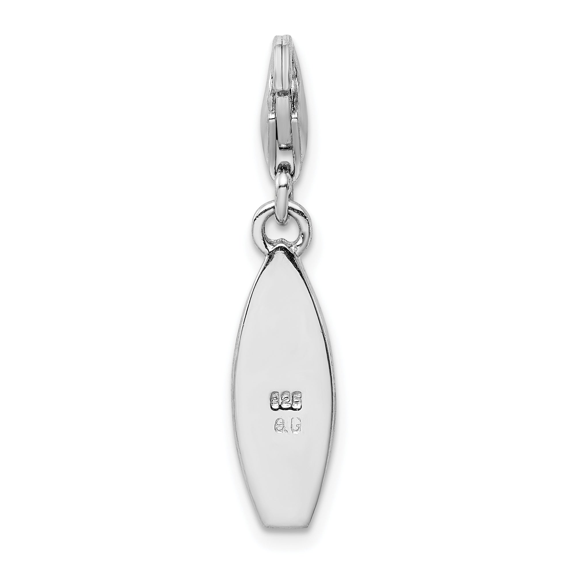 Sterling Silver Amore La Vita Rhodium-Plated Polished Enameled Surf Board With Flowers Lobster Clasp Charm