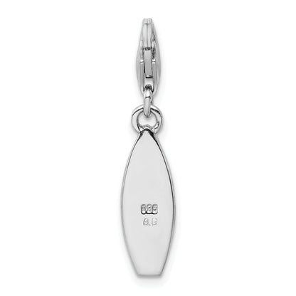 Sterling Silver Amore La Vita Rhodium-Plated Polished Enameled Surf Board With Flowers Lobster Clasp Charm
