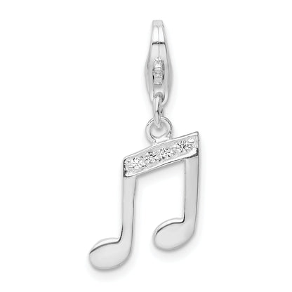 Sterling Silver Amore La Vita Rhodium-Plated Polished Cz Music Note Lobster Clasp Charm
