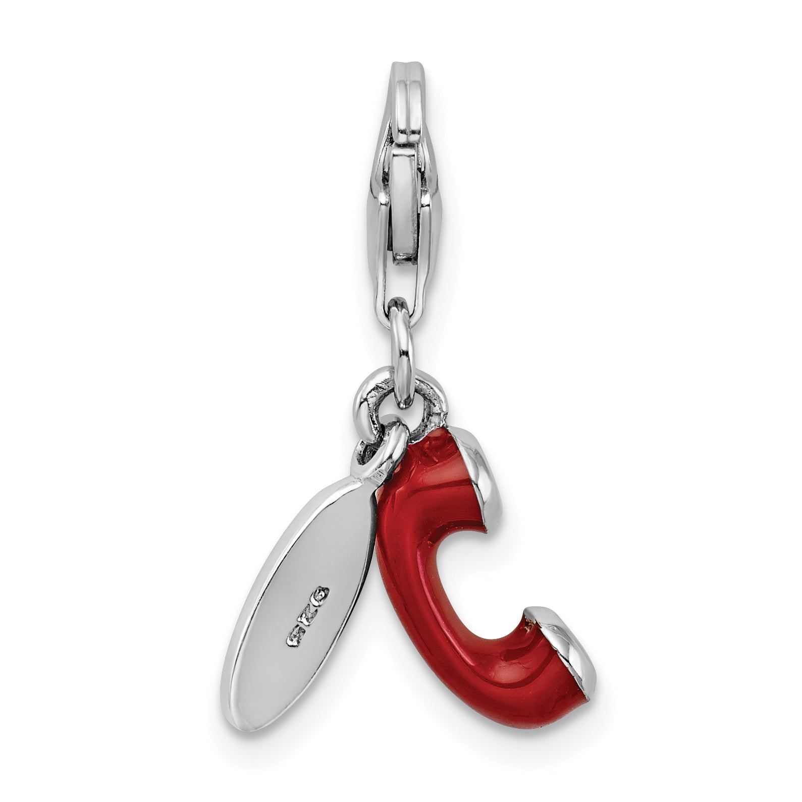 Sterling Silver Amore La Vita Rhodium-Plated Polished 3-D Enameled Call Me Phone Lobster Clasp Charm