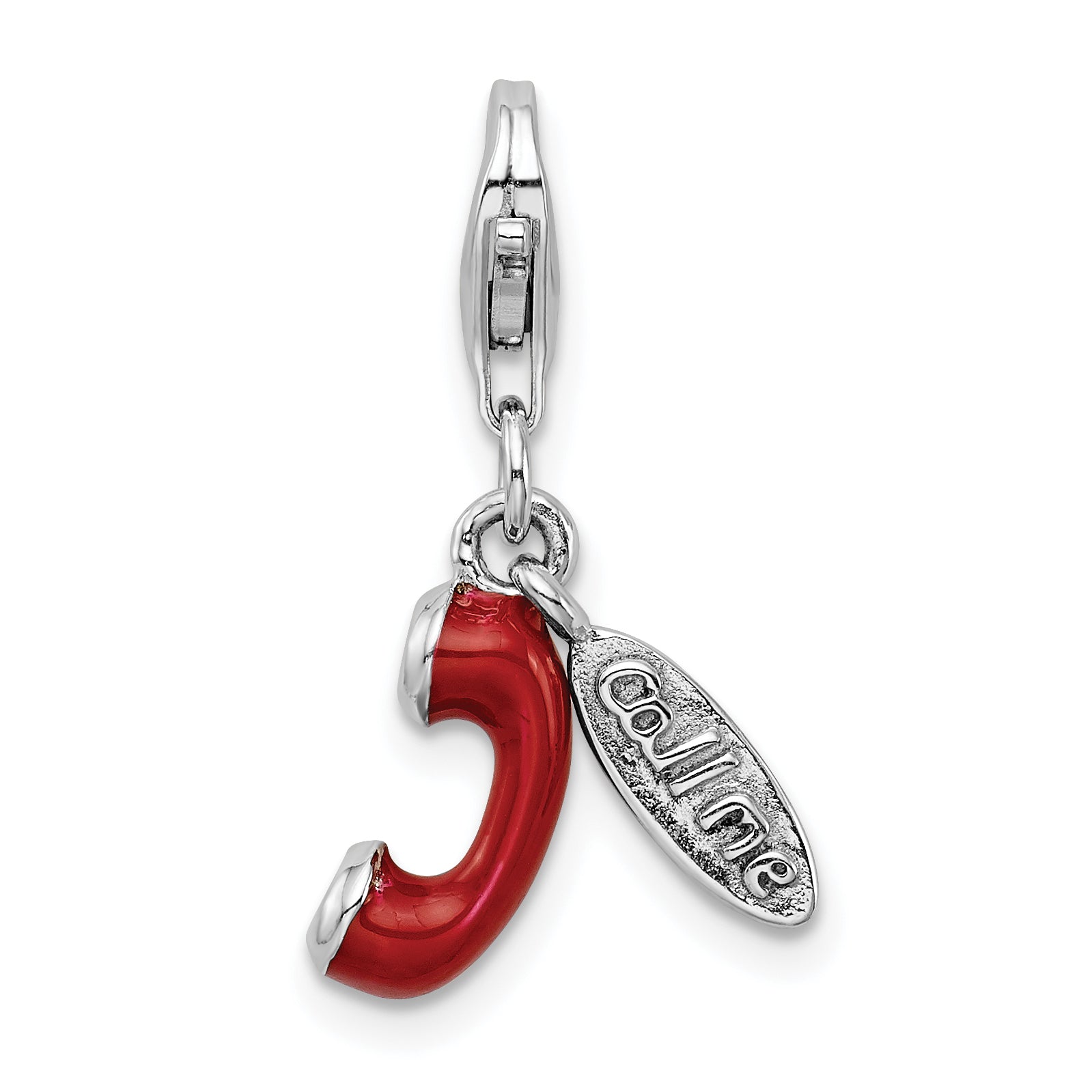 Sterling Silver Amore La Vita Rhodium-Plated Polished 3-D Enameled Call Me Phone Lobster Clasp Charm