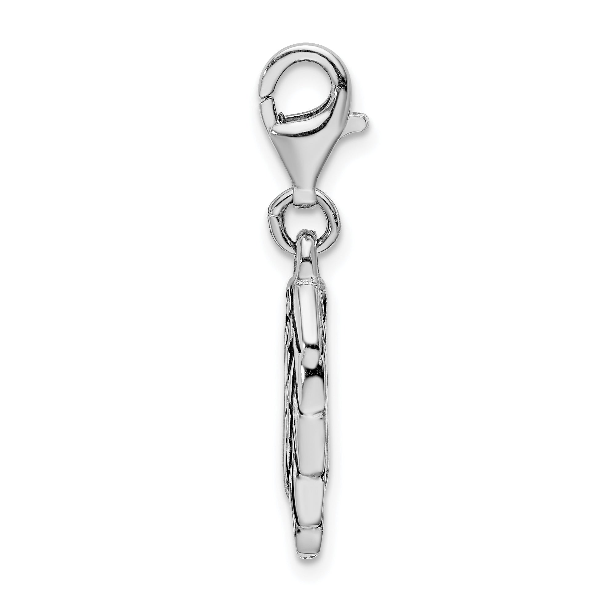 Sterling Silver Amore La Vita Rhodium-Plated Polished 3-D Oxidized Wing Charm With Fancy Lobster Clasp