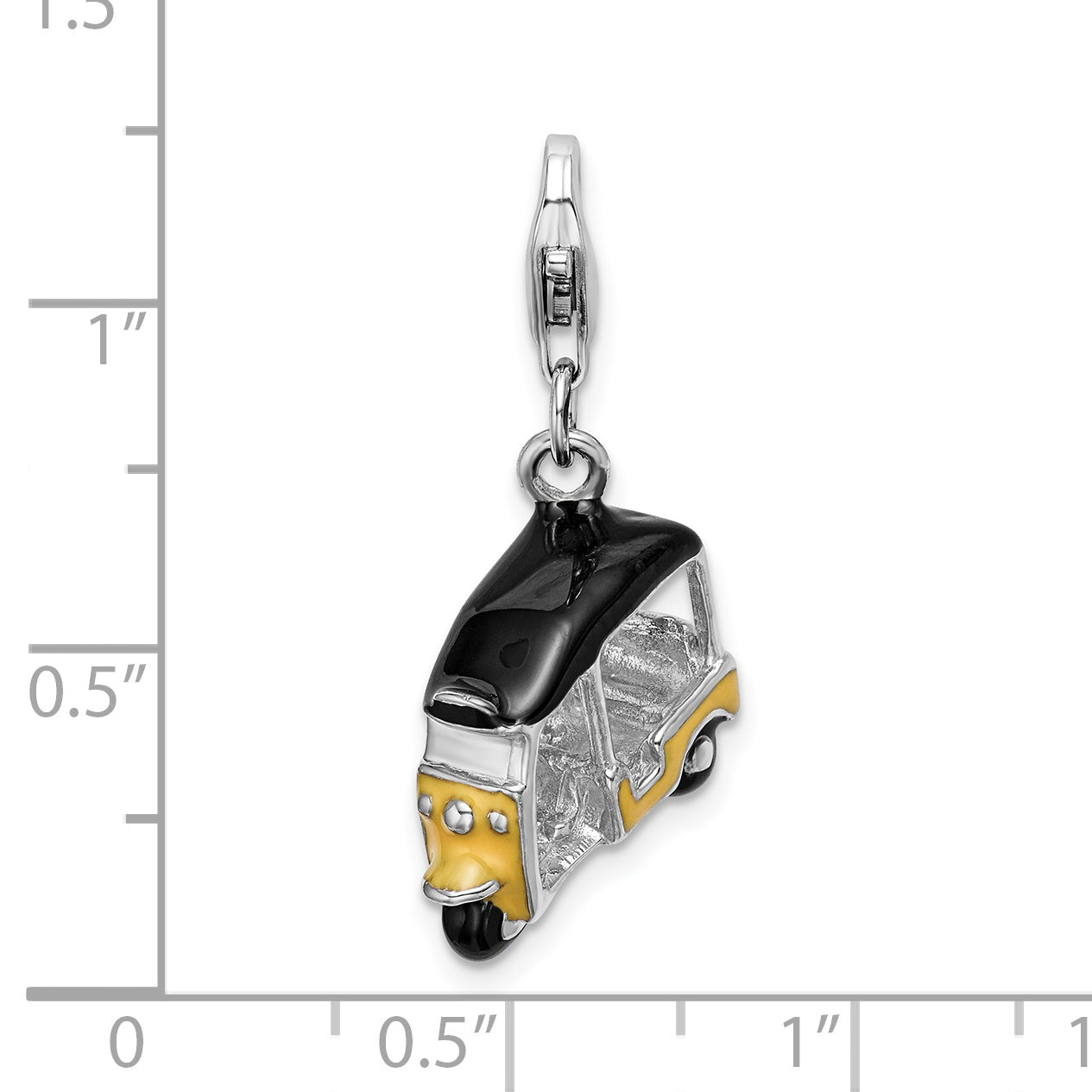 Sterling Silver Amore La Vita Rhodium-Plated 3-D Polished Enameled Yellow Golf Cart Charm With Fancy Lobster Clasp