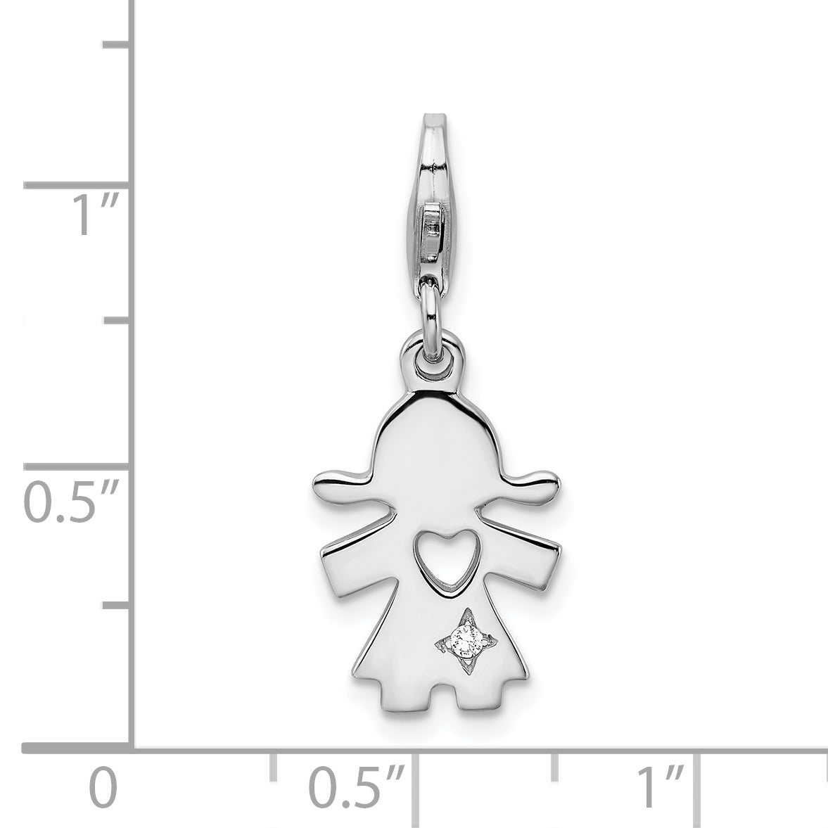Sterling Silver Amore La Vita Rhodium-Plated Polished Cz Little Girl With Cut-Out Heart Charm Fancy Lobster Clasp