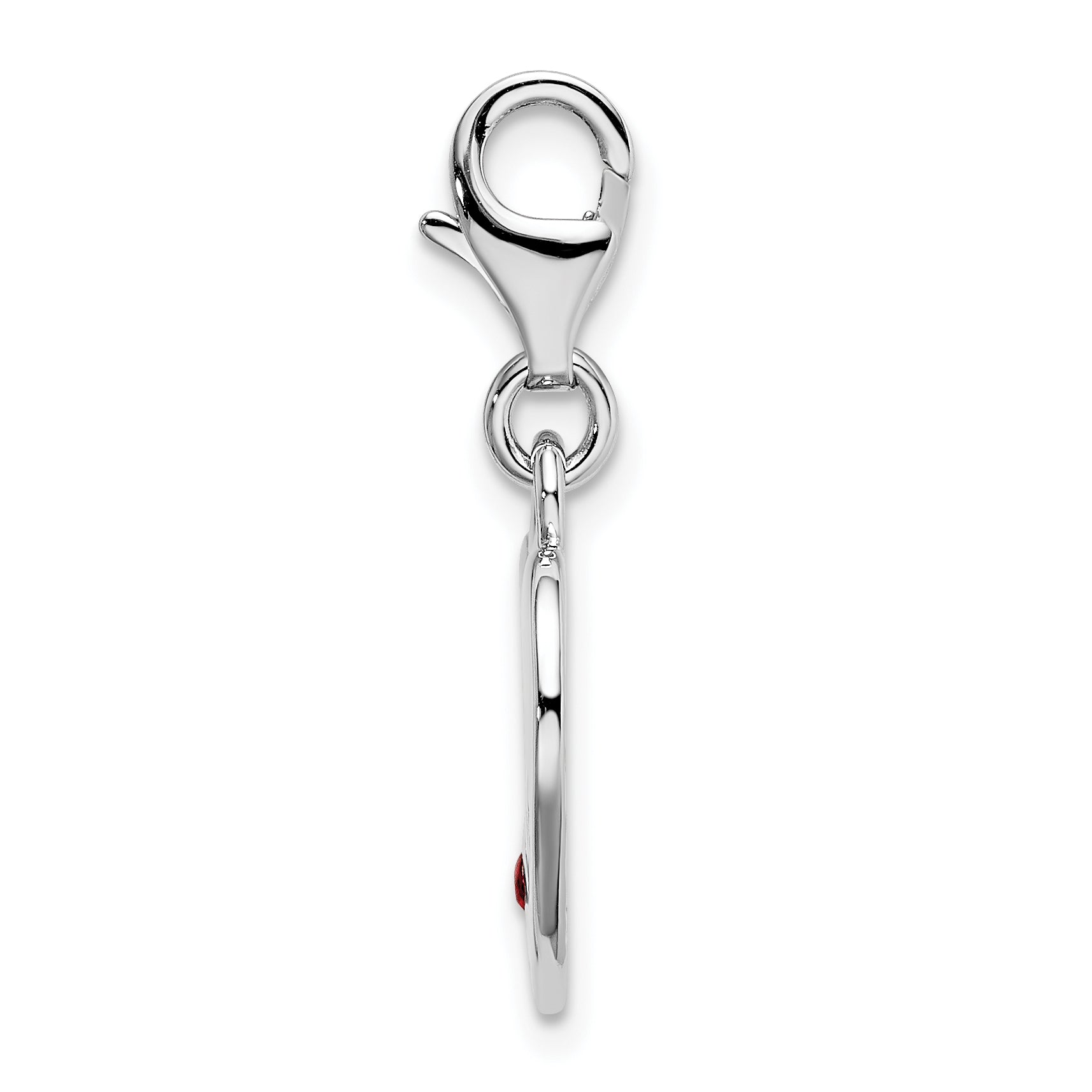 Sterling Silver Amore La Vita Rhodium-Plated Polished With Red Cz Love Heart Charm Lobster Clasp