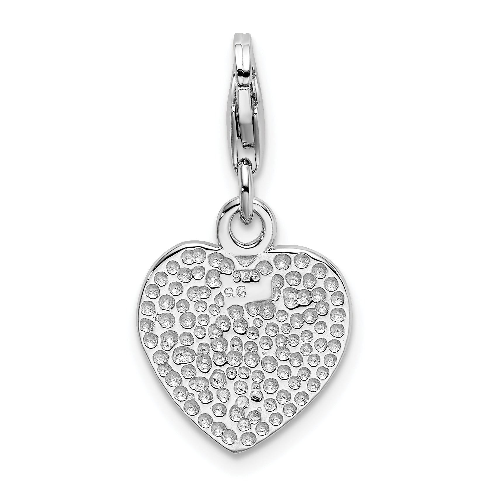 Sterling Silver Amore La Vita Rhodium-Plated Polished With Red Cz Love Heart Charm Lobster Clasp