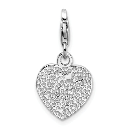 Sterling Silver Amore La Vita Rhodium-Plated Polished With Red Cz Love Heart Charm Lobster Clasp