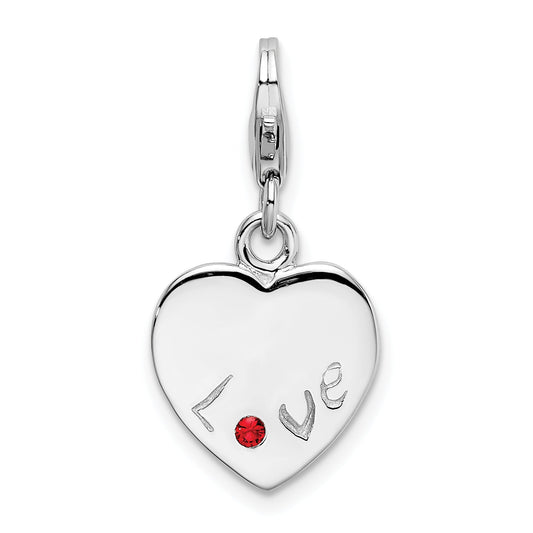 Sterling Silver Amore La Vita Rhodium-Plated Polished With Red Cz Love Heart Charm Lobster Clasp