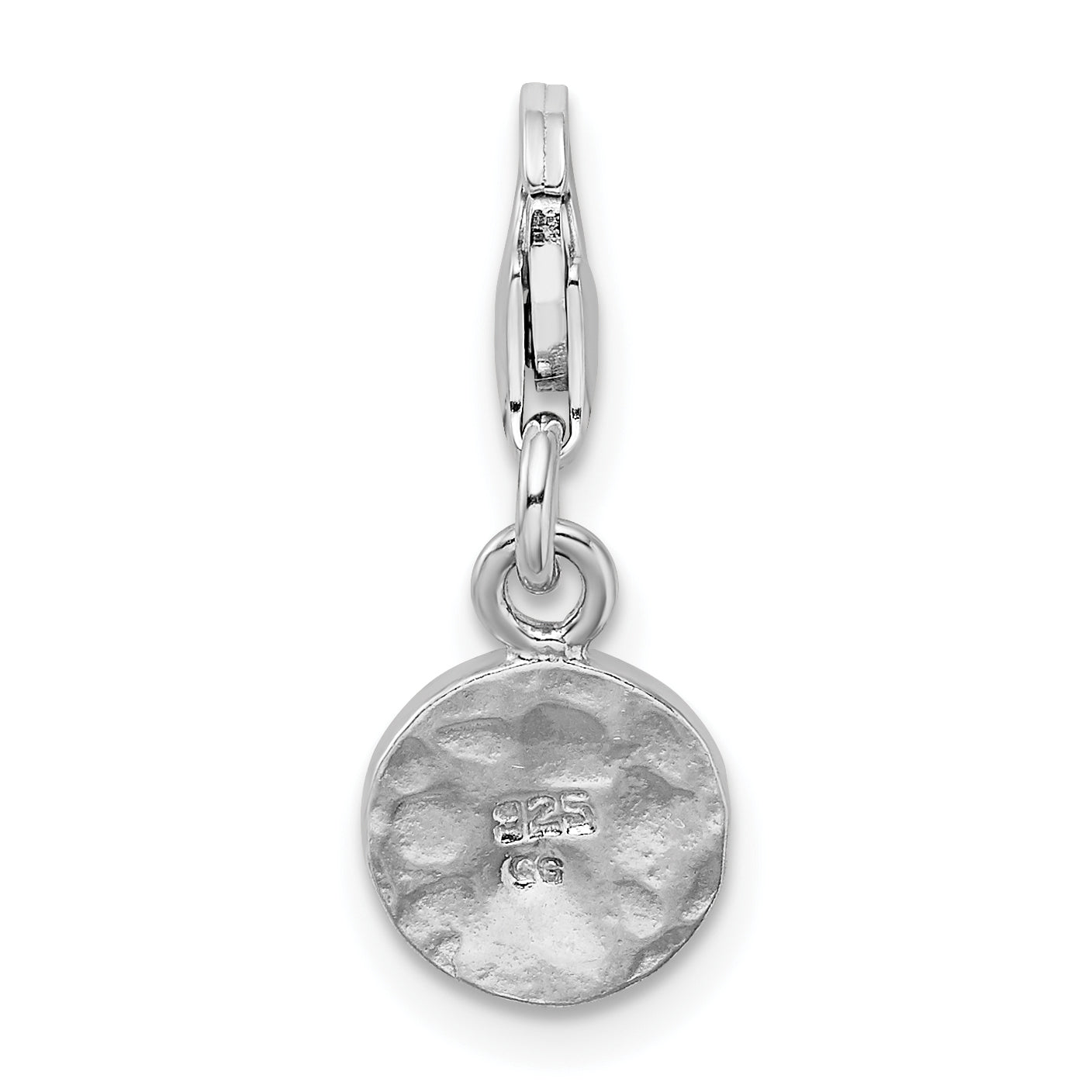 Sterling Silver Amore La Vita Rhodium-Plated Polished Hammered Four Leaf Clover Charm With Fancy Lobster Clasp