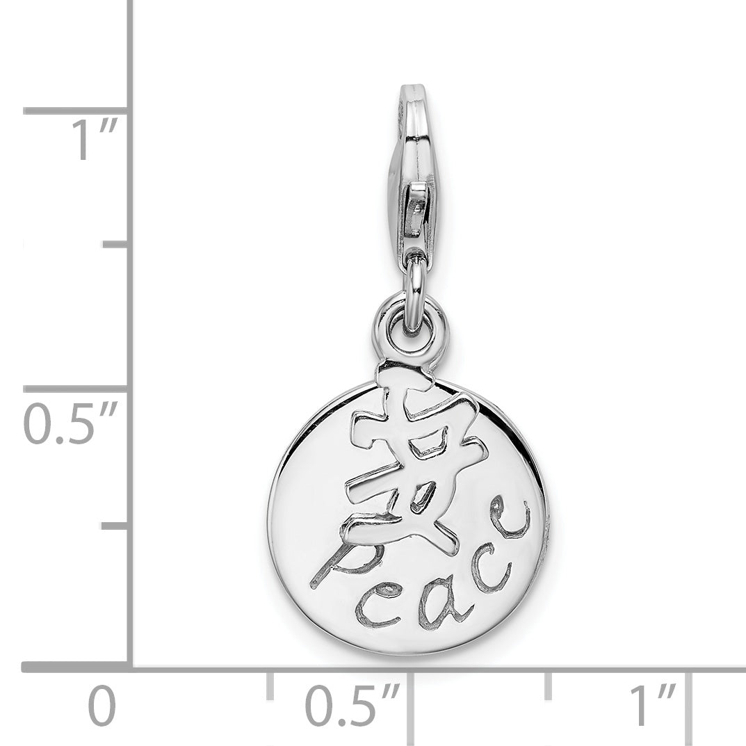 Sterling Silver Amore La Vita Rhodium-Plated Polished Peace Charm With Fancy Lobster Clasp