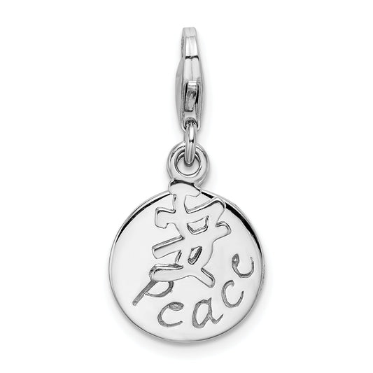 Sterling Silver Amore La Vita Rhodium-Plated Polished Peace Charm With Fancy Lobster Clasp