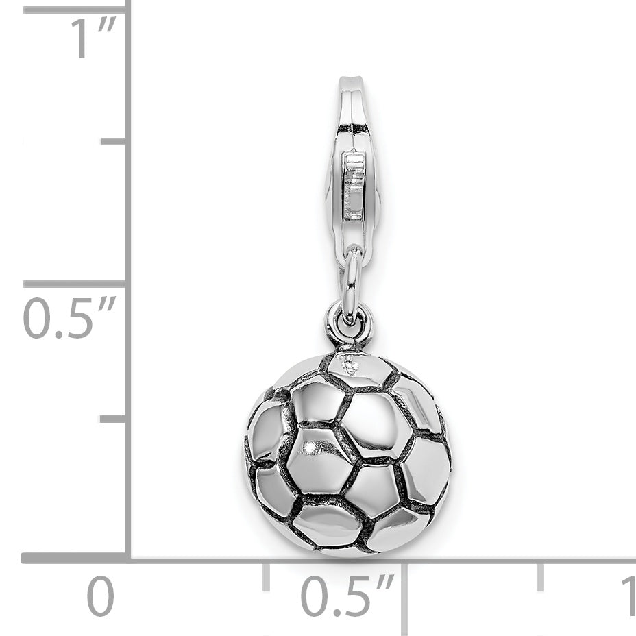 Sterling Silver Amore La Vita Rhodium-Plated Polished And Antiqued Soccer Ball Charm With Fancy Lobster Clasp