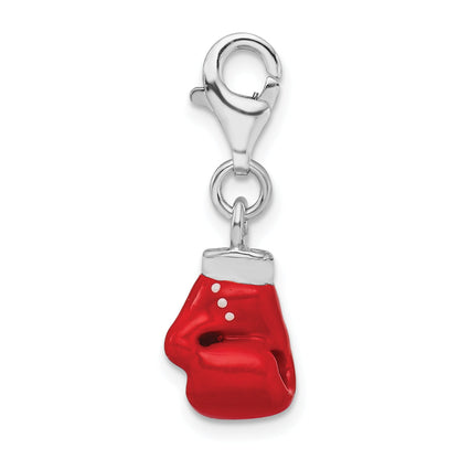 Sterling Silver Amore La Vita Rhodium-Plated Polished 3-D Enameled Boxing Glove Charm With Fancy Lobster Clasp