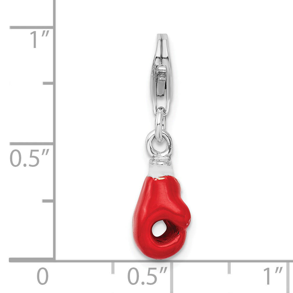 Sterling Silver Amore La Vita Rhodium-Plated Polished 3-D Enameled Boxing Glove Charm With Fancy Lobster Clasp