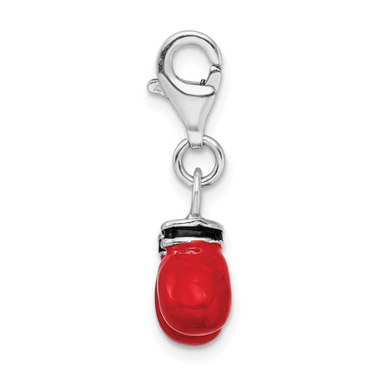 Sterling Silver Amore La Vita Rhodium-Plated Polished 3-D Enameled Boxing Gloves Charm With Fancy Lobster Clasp