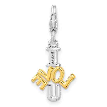 Ss/Gold Plated Amore La Vita Sterling Silver Rhodium-Plated And Gold-Plated Polished Cz I Love U Charm With Fancy Lobster Clasp