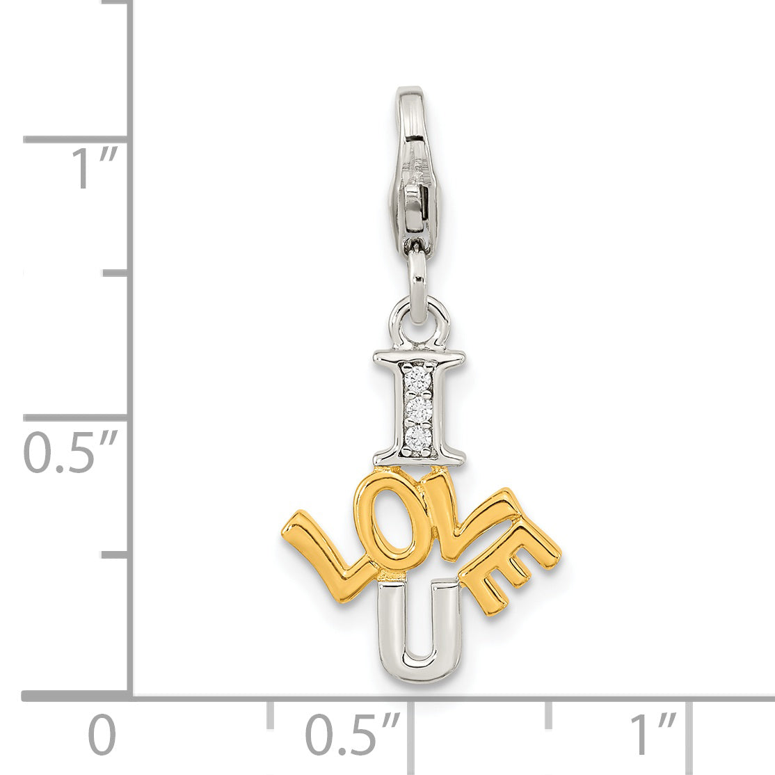 Ss/Gold Plated Amore La Vita Sterling Silver Rhodium-Plated And Gold-Plated Polished Cz I Love U Charm With Fancy Lobster Clasp