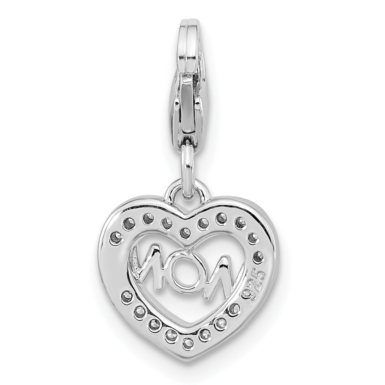 Ss/Gold Plated Amore La Vita Sterling Silver Rhodium-Plated Gold-Plated Polished Cz Mom Heart Charm With Fancy Lobster Clasp