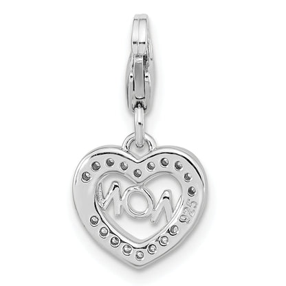Ss/Gold Plated Amore La Vita Sterling Silver Rhodium-Plated Gold-Plated Polished Cz Mom Heart Charm With Fancy Lobster Clasp