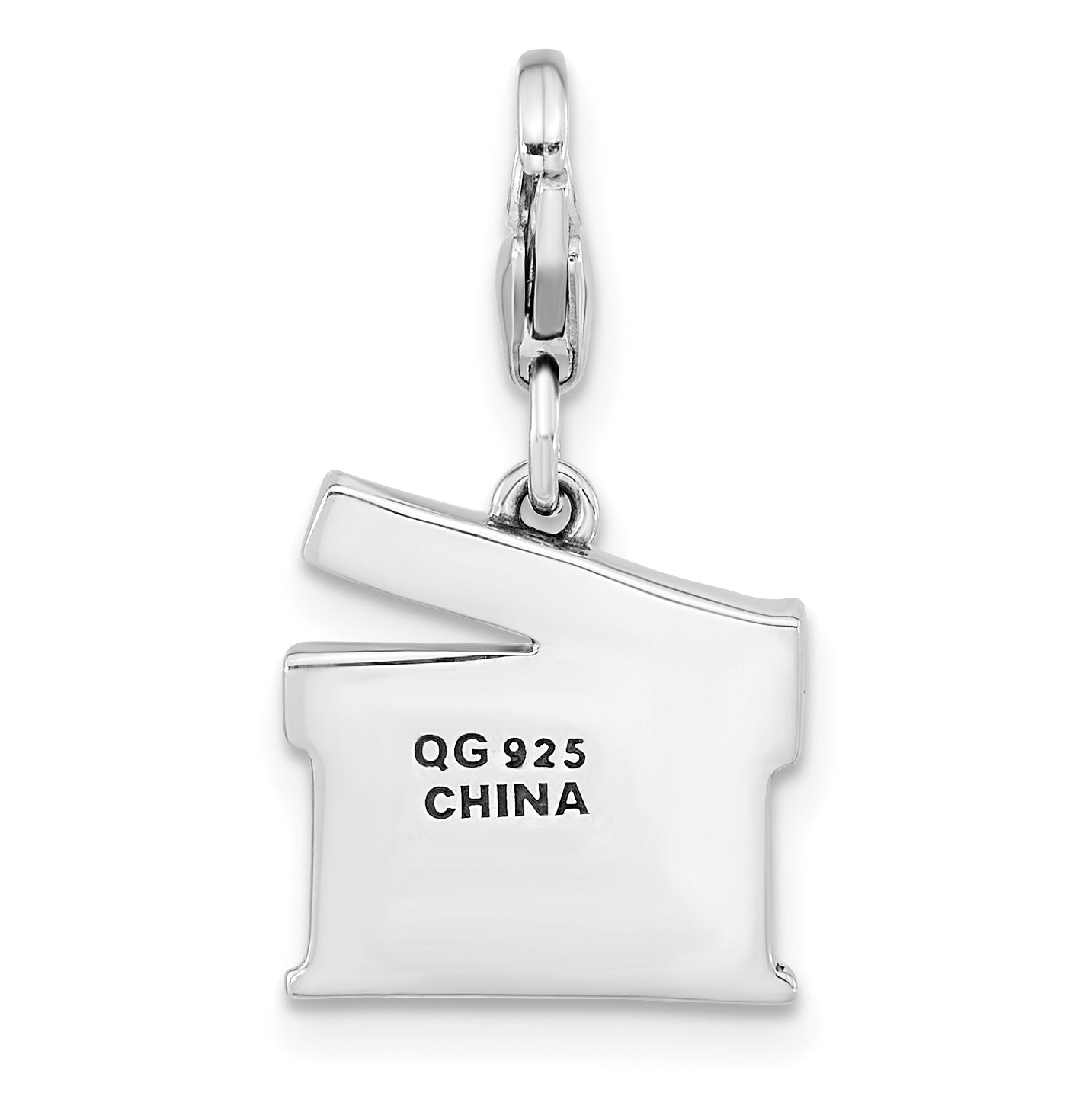 Sterling Silver Amore La Vita Rhodium-Plated Polished Antiqued Black Enameled Clapperboard Charm With Fancy Lobster Clasp