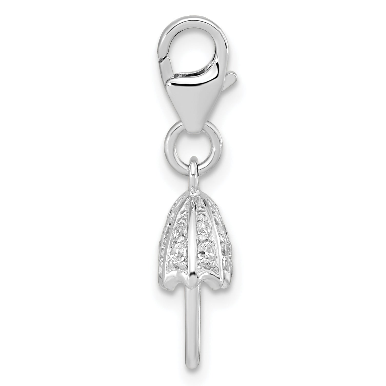 Sterling Silver Amore La Vita Rhodium-Plated Polished 3-D Crystal From Swarovski Umbrella Charm With Fancy Lobster Clasp