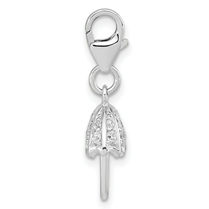 Sterling Silver Amore La Vita Rhodium-Plated Polished 3-D Crystal From Swarovski Umbrella Charm With Fancy Lobster Clasp