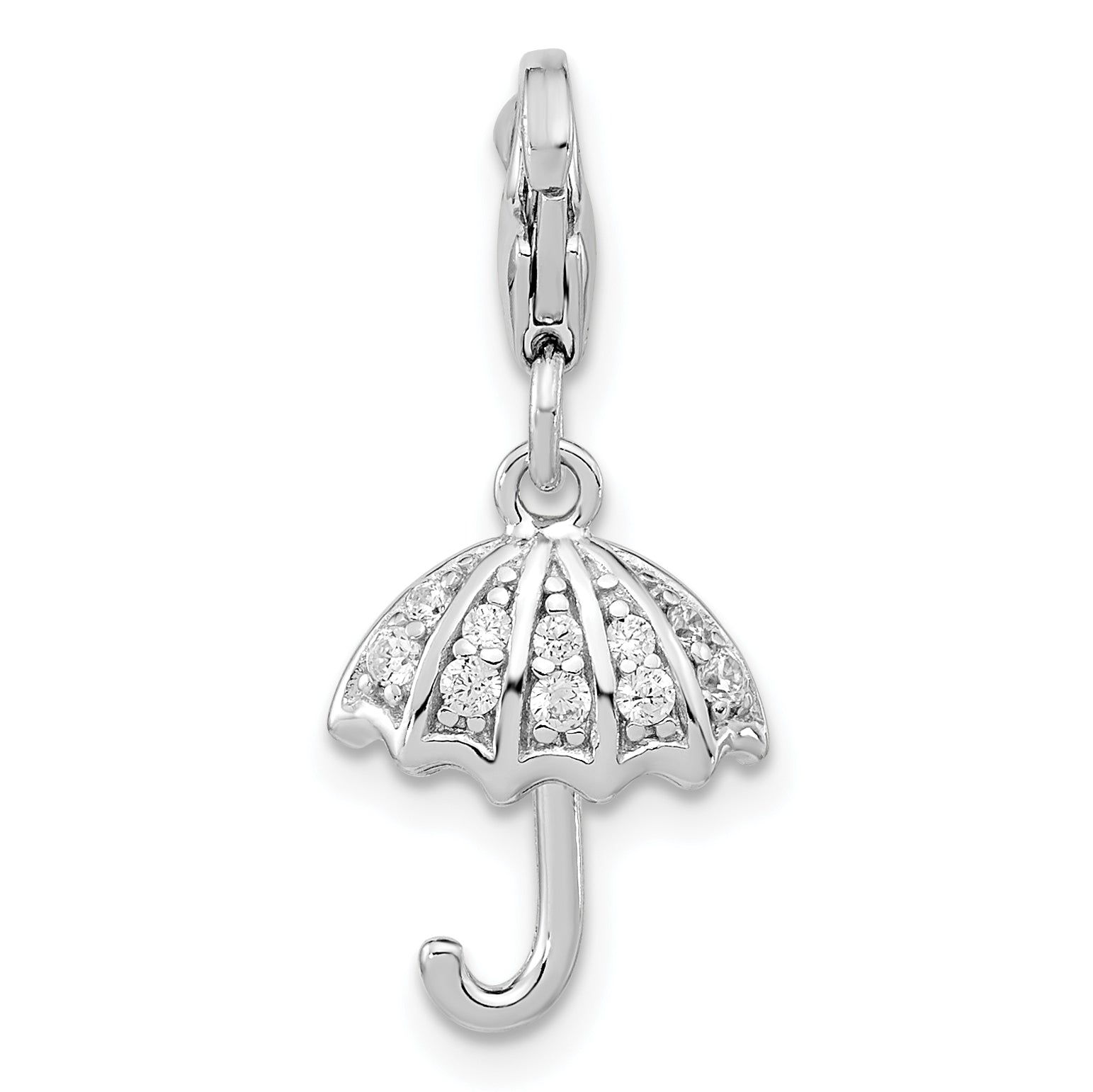 Sterling Silver Amore La Vita Rhodium-Plated Polished 3-D Crystal From Swarovski Umbrella Charm With Fancy Lobster Clasp