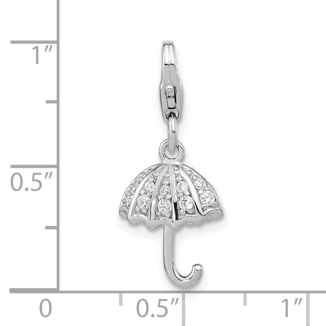 Sterling Silver Amore La Vita Rhodium-Plated Polished 3-D Crystal From Swarovski Umbrella Charm With Fancy Lobster Clasp