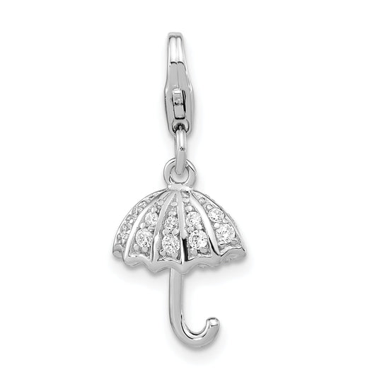 Sterling Silver Amore La Vita Rhodium-Plated Polished 3-D Crystal From Swarovski Umbrella Charm With Fancy Lobster Clasp