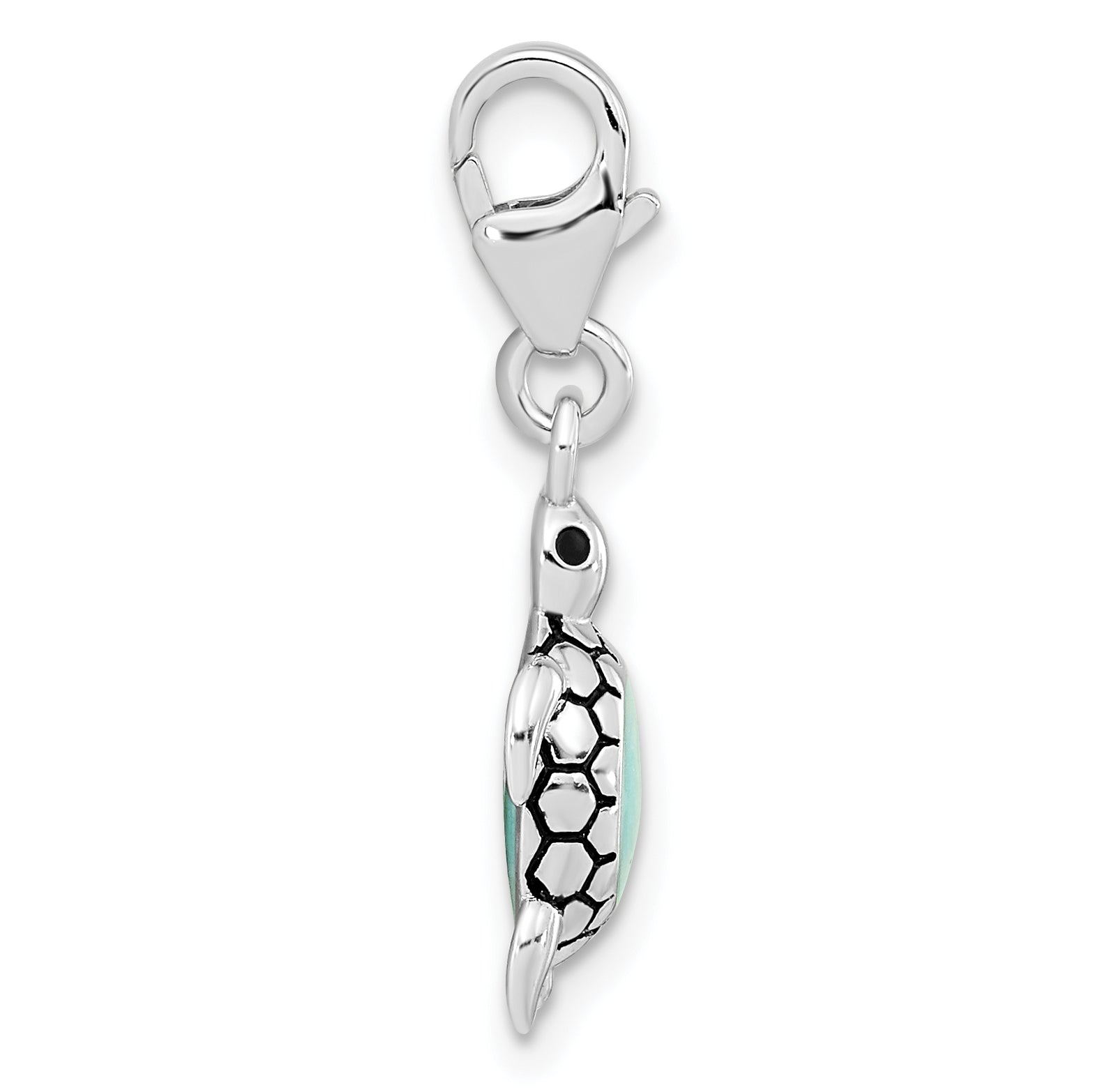 Sterling Silver Amore La Vita Rhodium-Plated Polished 3-D Glitter Enameled Turtle Charm With Fancy Lobster Clasp
