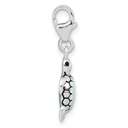 Sterling Silver Amore La Vita Rhodium-Plated Polished 3-D Glitter Enameled Turtle Charm With Fancy Lobster Clasp
