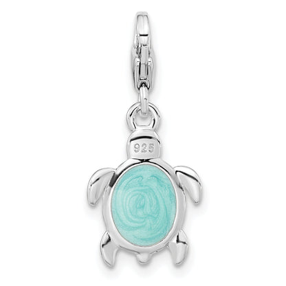 Sterling Silver Amore La Vita Rhodium-Plated Polished 3-D Glitter Enameled Turtle Charm With Fancy Lobster Clasp