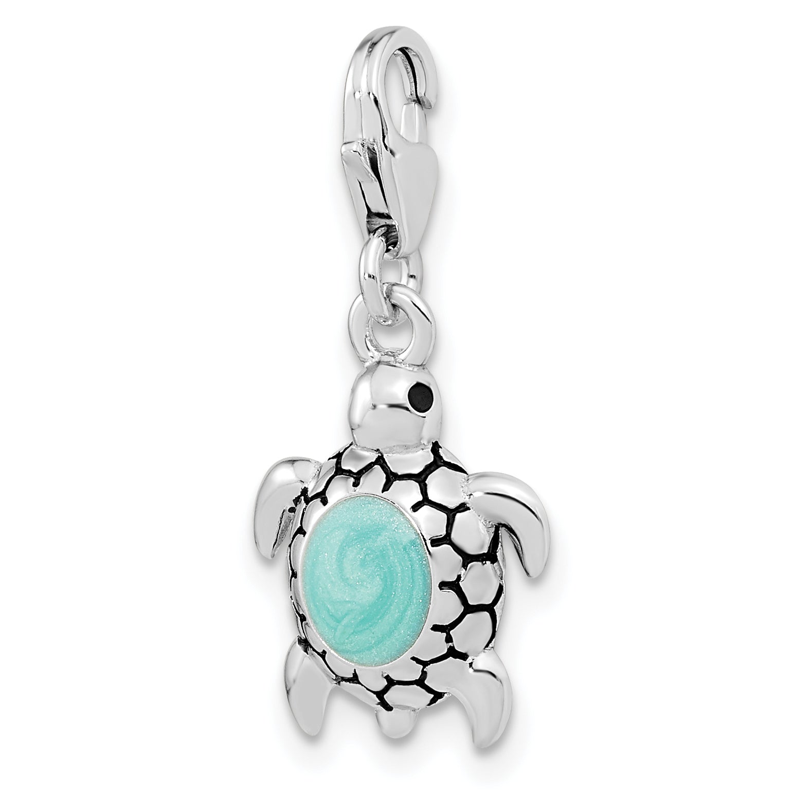 Sterling Silver Amore La Vita Rhodium-Plated Polished 3-D Glitter Enameled Turtle Charm With Fancy Lobster Clasp
