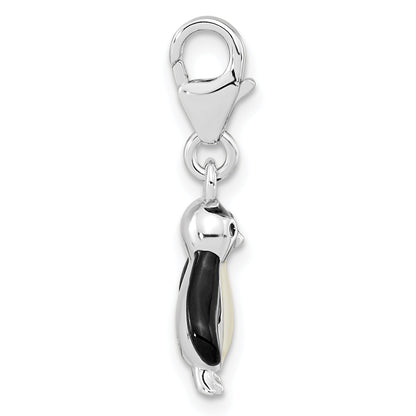 Sterling Silver Amore La Vita Rhodium-Plated Polished 3-D Glitter Enameled Penguin Charm With Fancy Lobster Clasp