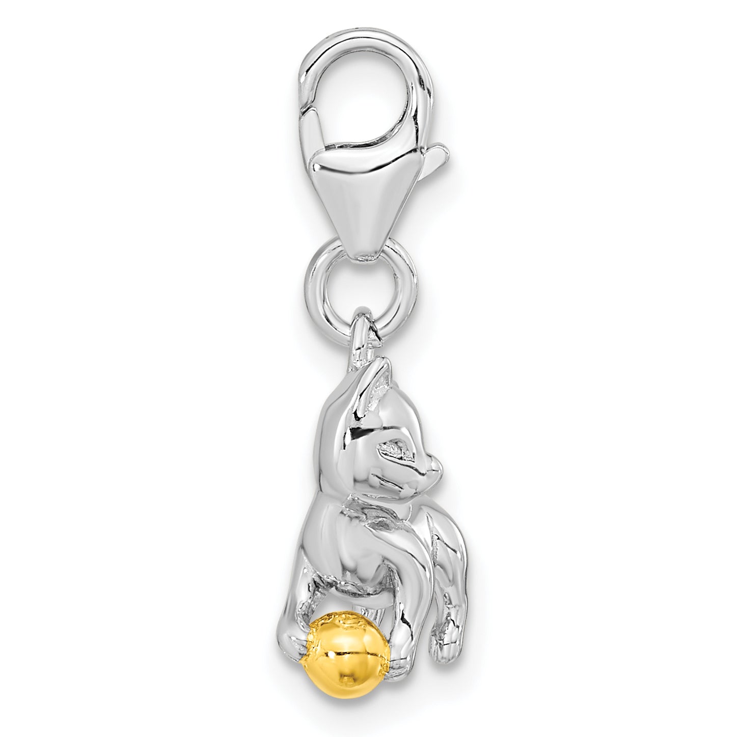 Ss/Gold Plated Amore La Vita Sterling Silver Rhodium-Plated And Gold-Plated Polished 3-D Cat Ball Charm With Fancy Lobster Clasp