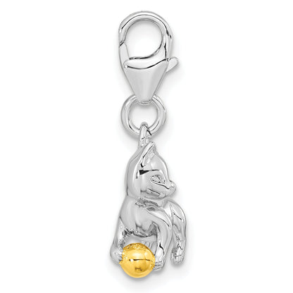Ss/Gold Plated Amore La Vita Sterling Silver Rhodium-Plated And Gold-Plated Polished 3-D Cat Ball Charm With Fancy Lobster Clasp