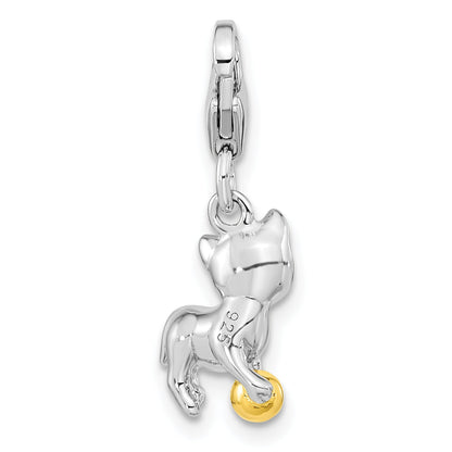 Ss/Gold Plated Amore La Vita Sterling Silver Rhodium-Plated And Gold-Plated Polished 3-D Cat Ball Charm With Fancy Lobster Clasp