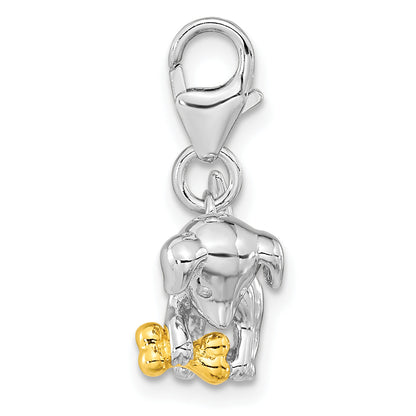 Ss/Gold Plated Amore La Vita Sterling Silver Rhodium-Plated And Gold-Plated Polished 3-D Puppy Holding Bone Charm With Fancy Lobster Clasp