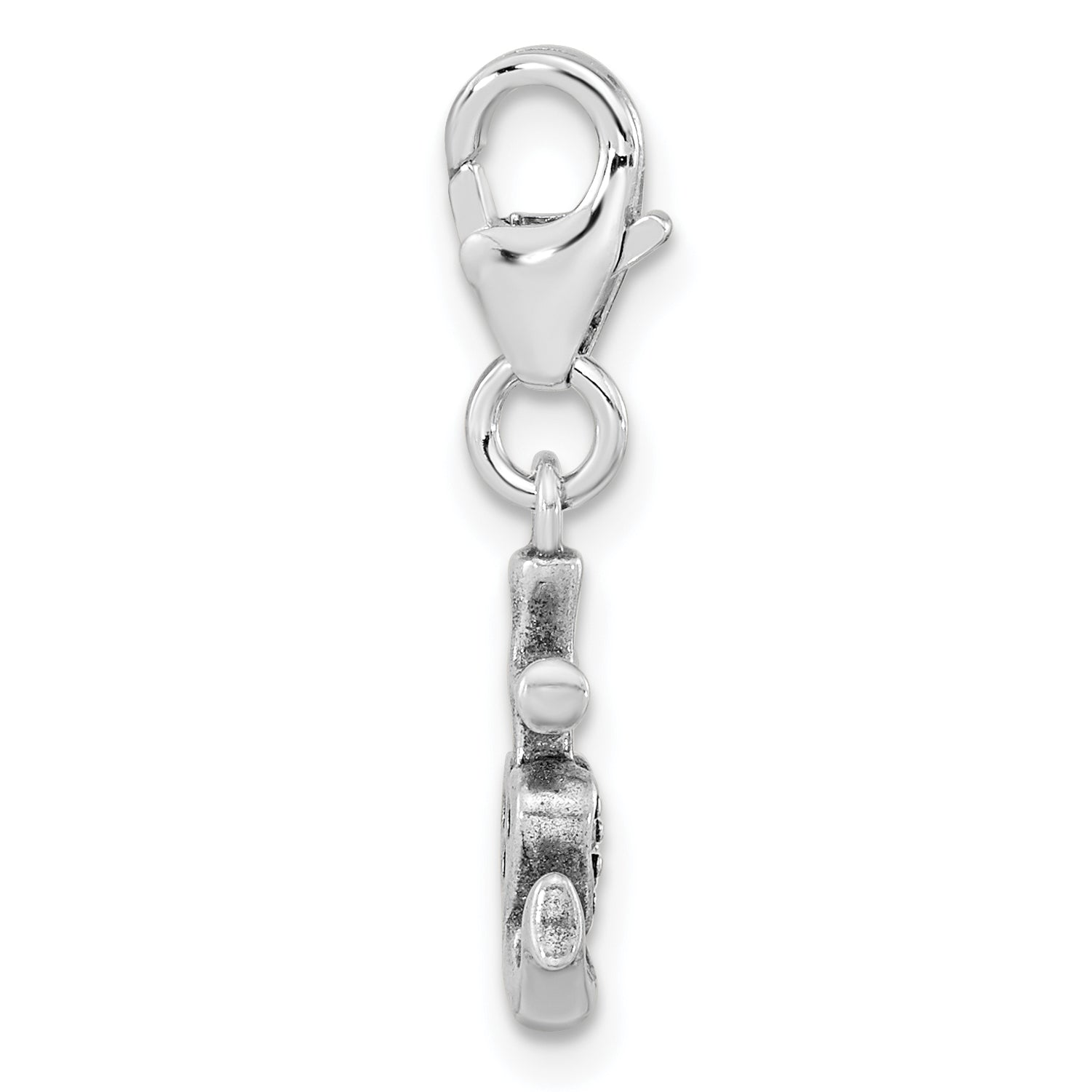Sterling Silver Amore La Vita Rhodium-Plated Polished Antiqued Cz Anchor With Heart Charm Fancy Lobster Clasp