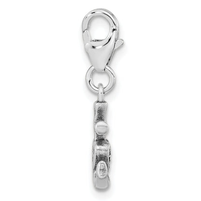 Sterling Silver Amore La Vita Rhodium-Plated Polished Antiqued Cz Anchor With Heart Charm Fancy Lobster Clasp