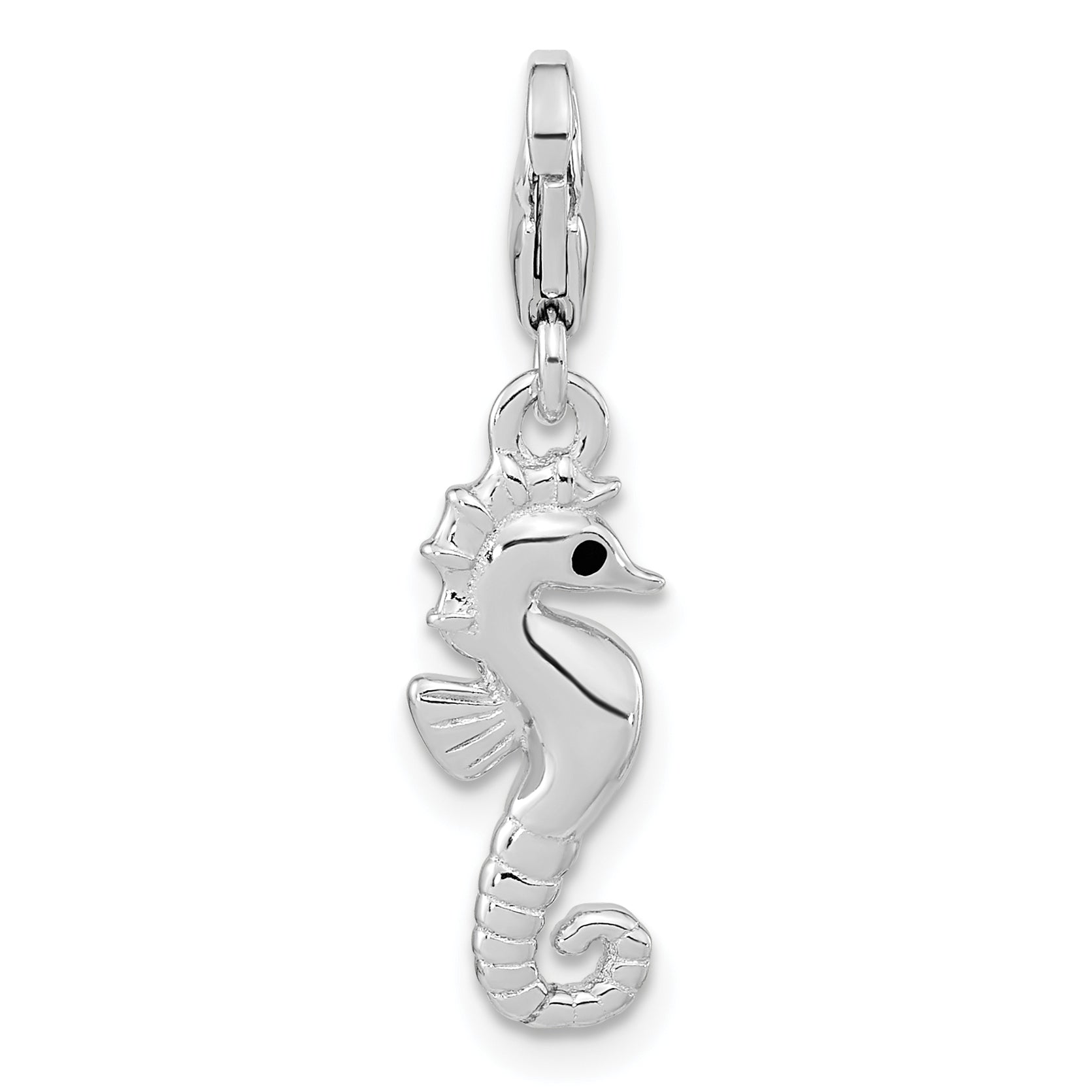 Sterling Silver Amore La Vita Rhodium-Plated Polished 3-D Glitter Enameled Seahorse Charm With Fancy Lobster Clasp