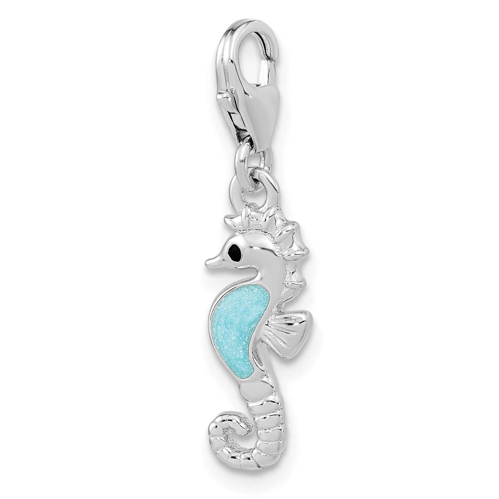 Sterling Silver Amore La Vita Rhodium-Plated Polished 3-D Glitter Enameled Seahorse Charm With Fancy Lobster Clasp